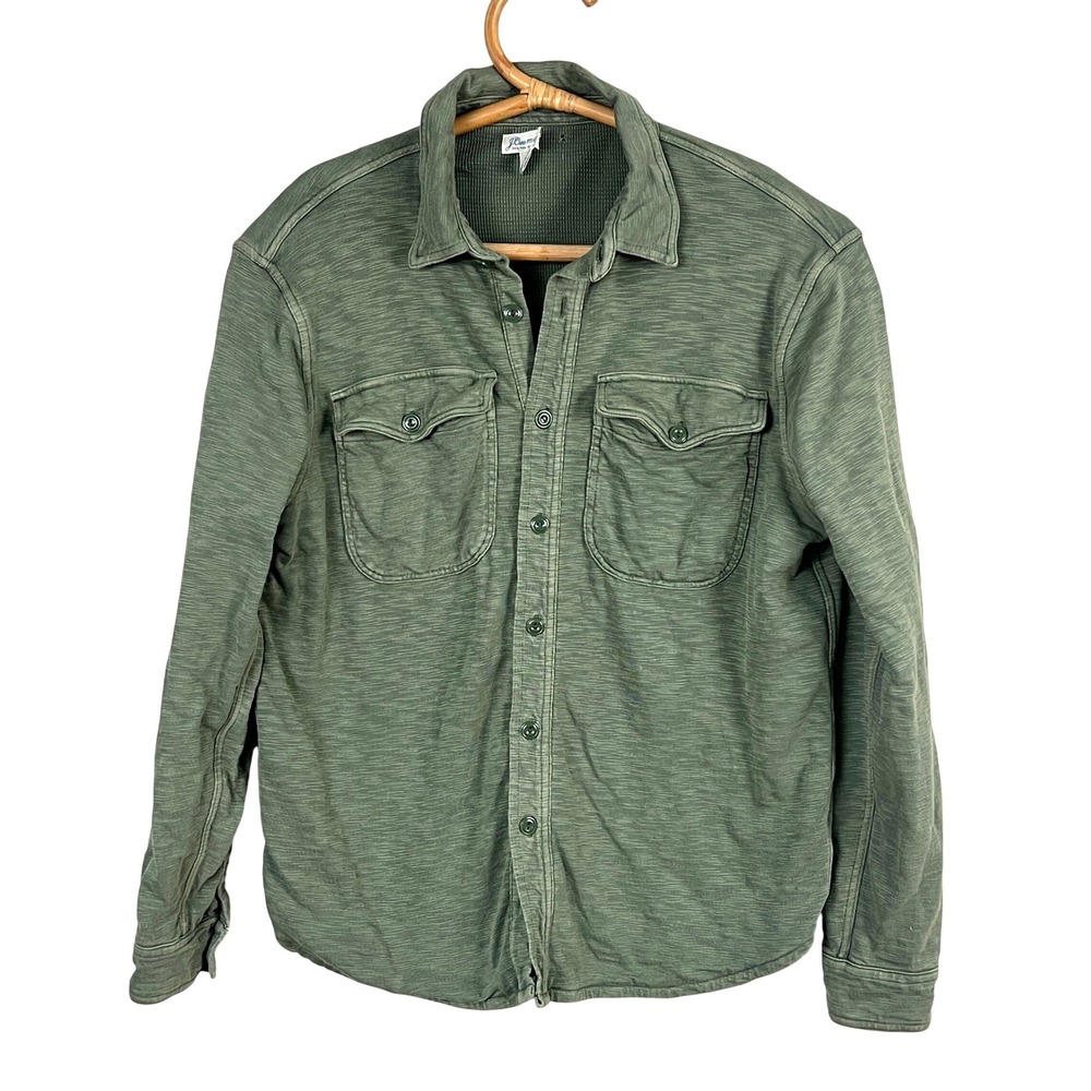 J.Crew Waffle Lined Knit Shirt Jacket Mens Large Slub Green Outdoor Cpzy READ